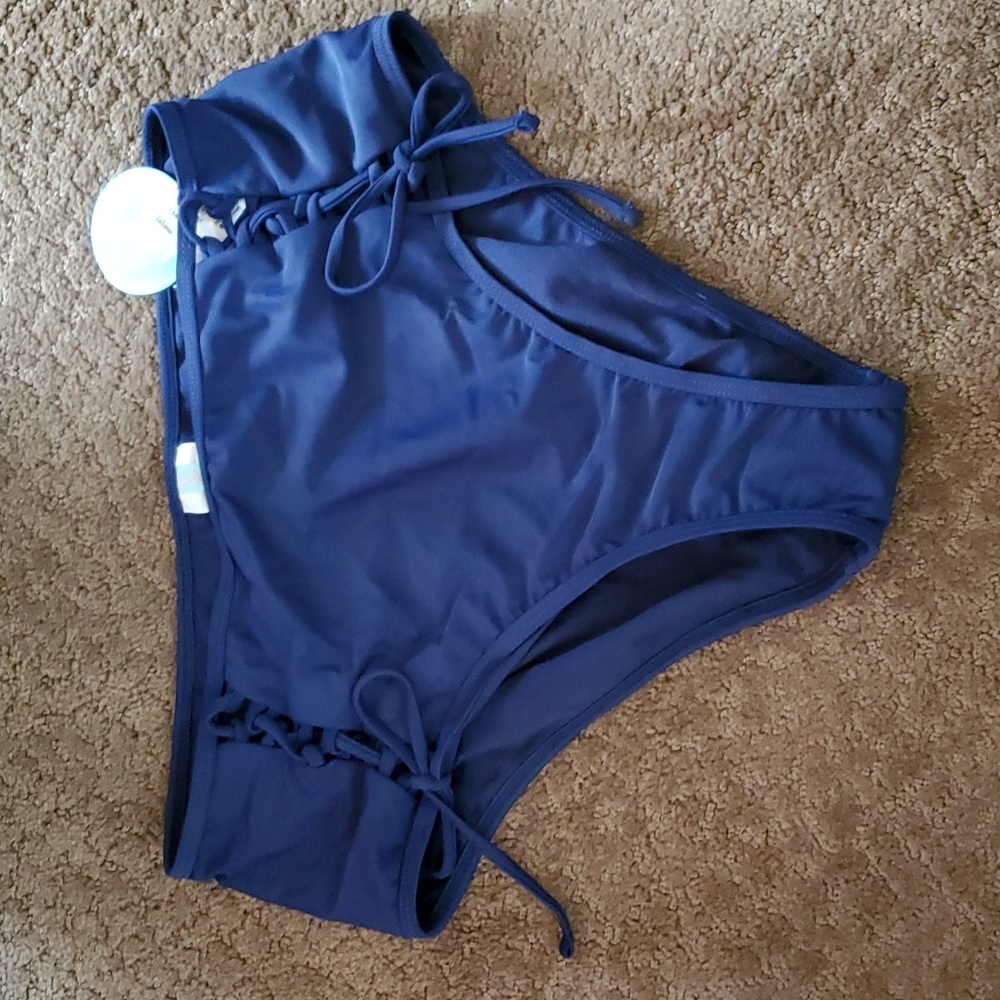 Womens Island Soul Navy Blue High Waisted Swimsuit Bottoms Size M L XL 1X 3X NWT